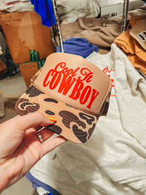Cool It Cowboy, Western Trucker Hat: Tan/Brown