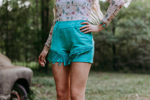 Dixie Fringe Shorts – Turquoise