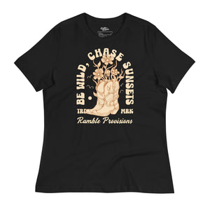 Be Wild & Chase Sunsets Women's Relaxed Tee (Black)