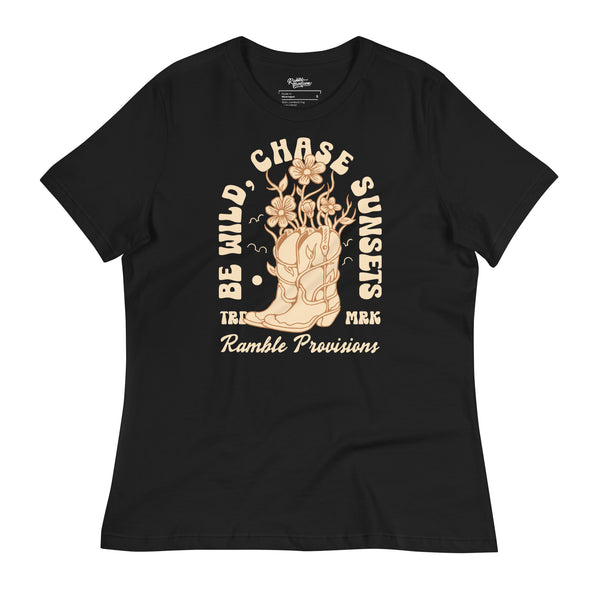 Be Wild & Chase Sunsets Women's Relaxed Tee (Black)