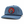 A blue cotton twill snapback cap featuring a circular woven patch on the front with a skeleton cowboy holding a cactus against a red background.