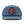 A blue cotton twill snapback cap featuring a circular woven patch on the front with a skeleton cowboy holding a cactus against a red background.