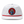 A white flat-brim cap with a red braided trim along the edge of the brim and a circular woven patch on the front featuring a skeleton soldier with cactus details.