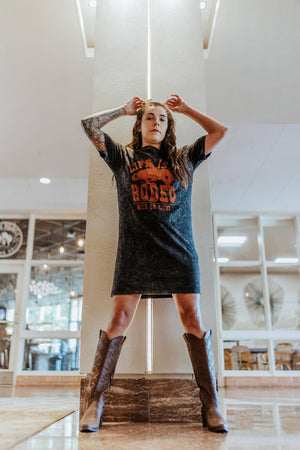Mineral Washed Rodeo Tee Dress – Charcoal/Rust