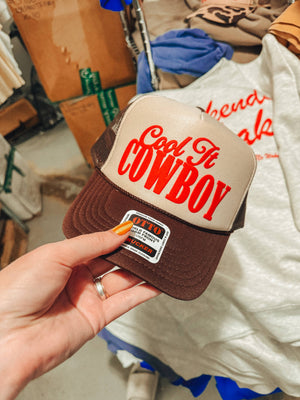 Cool It Cowboy, Western Trucker Hat: Tan/Brown
